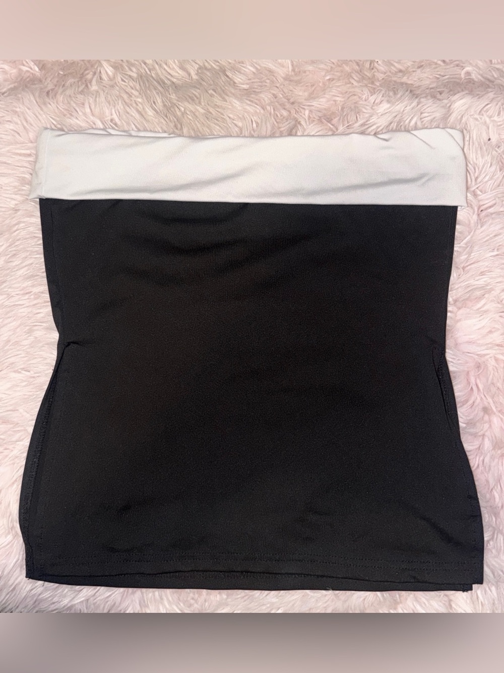 SHEIN Black Tube Crop Top with White Fold-Over Band